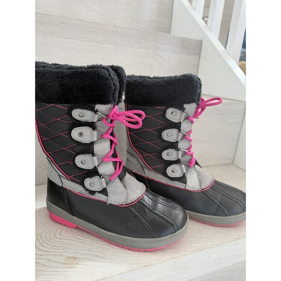 Totes Shelby Girls' Winter Black, Gray & Pink Snow Boots  4M - Picture 3 of 7